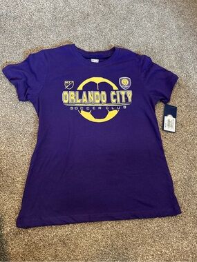 Orlando City MLS Soccer Purple Yellow Large 10/12 L Girls short sleeve t-shirt